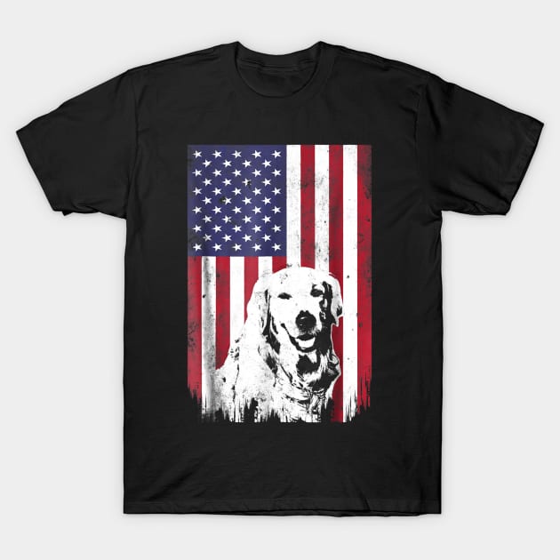 4th Of July Golden Retriever American Flag T Shirt Patriotic T-Shirt by Haley Tokey